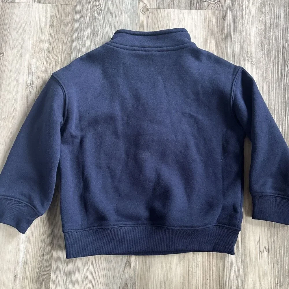 NWT Baby Gap Teddy Bear 1/4 Zip Blue Jacket Cotton Preppy Coastal Size 3T